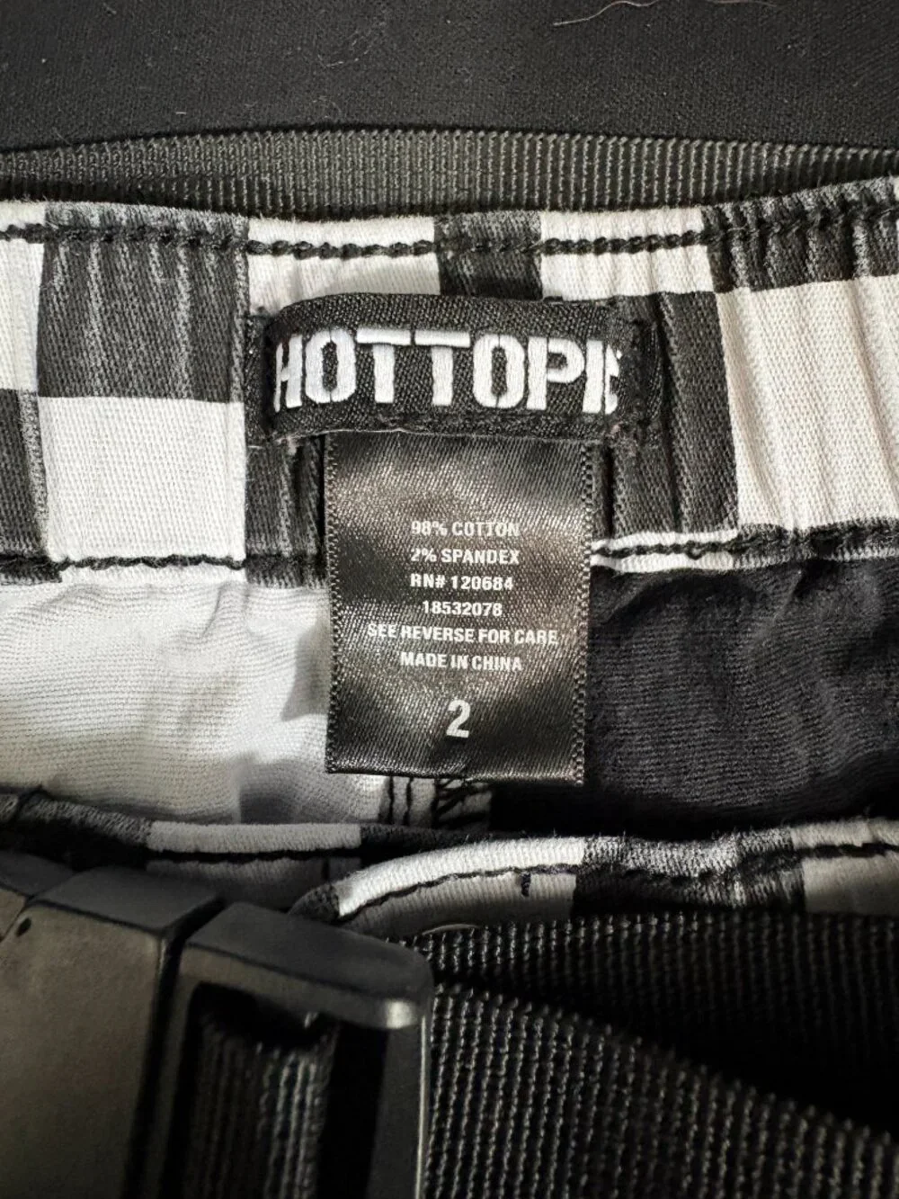 Hot Topic Black White Checkered Split Cargo Jogger Pants Belted